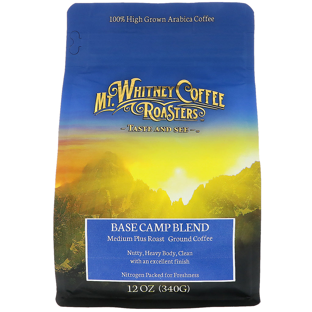 Mt. Whitney Coffee Roasters, Base Camp Blend, Medium Plus Roast, Malet kaffe, 12 oz (340 g)