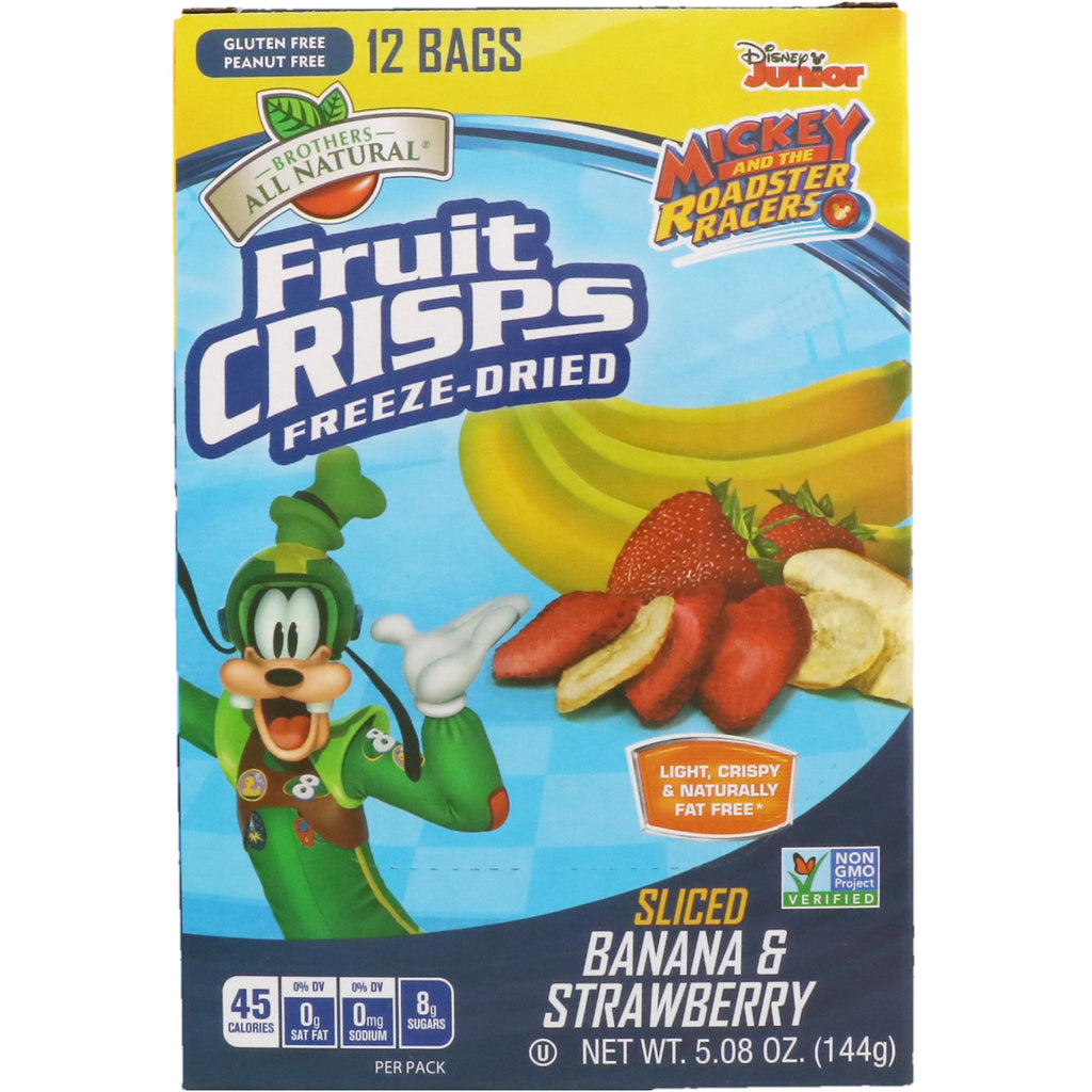 Brothers-All-Natural Disney Junior Freeze Dry - Fruit Crisps Sliced ​​Banana & Strawberry 12 Pack 5.08 oz (144 g)