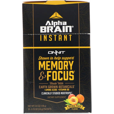 Onnit, Alpha Brain Instant, Memoria y concentración, Melocotón natural, 30 paquetes, 3,6 g (0,13 oz) cada uno