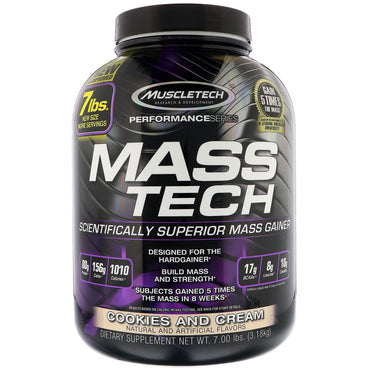 Muscletech, Mass-Tech, Scientifically Superior Mass Gainer, Cookies and Cream, 7.00 lb (3.18 kg)
