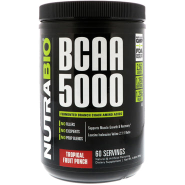 NutraBio Labs, BCAA 5000, Tropical Fruit Punch, 0.85 lb (384 g)