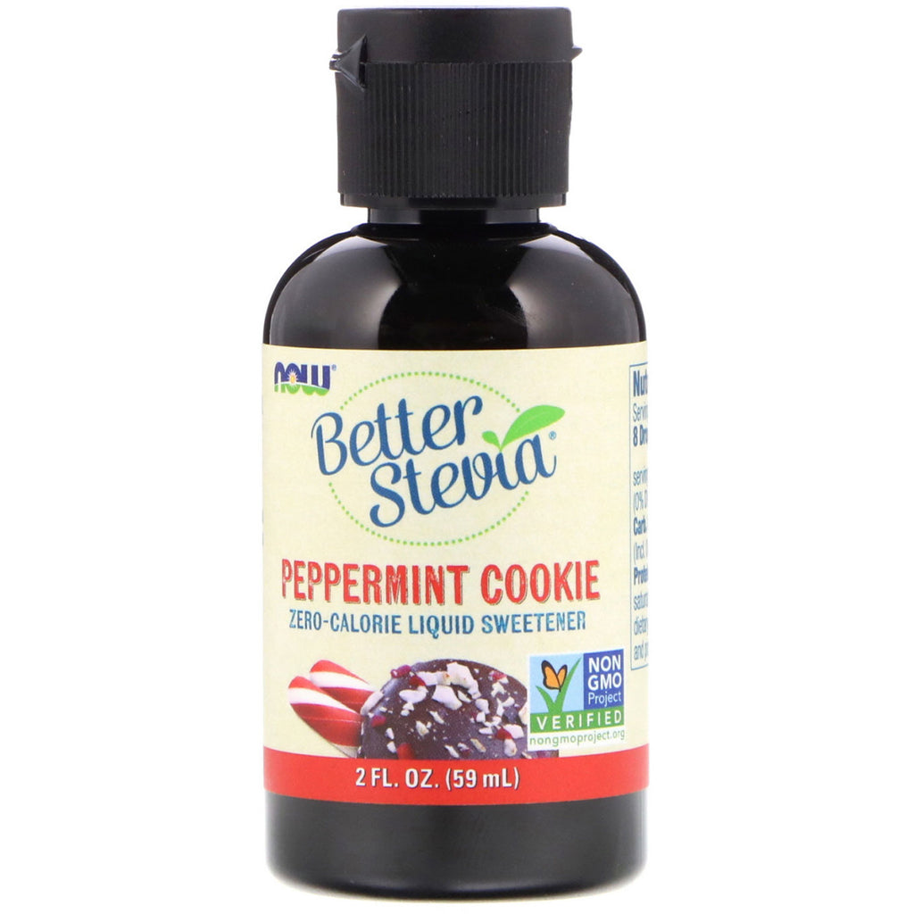 Now Foods, Better Stevia, Null-kalori flytende søtningsmiddel, Peppermint Cookie, 2 fl oz (59 ml)
