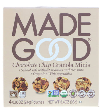 MadeGood, , Granola Minis, Chocolate Chip, 4 Pouches, 0.85 oz (24 g) Each