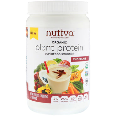 Nutiva, Protéine végétale, Chocolat, 1,4 lb (620 g)