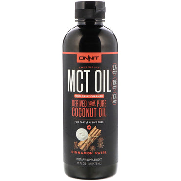 Onnit, geëmulgeerde MCT-olie, zuivelvrije creamer, kaneelwerveling, 16 fl oz (473 ml)