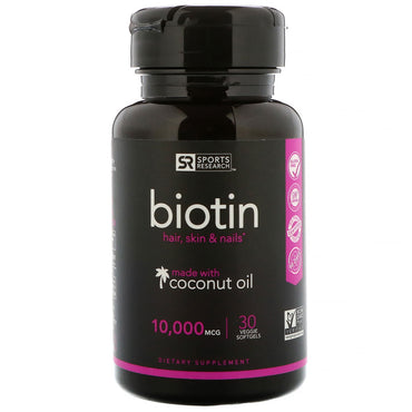 Sports Research, Biotin with  Coconut Oil, 10,000 mcg, 30 Veggie Softgels