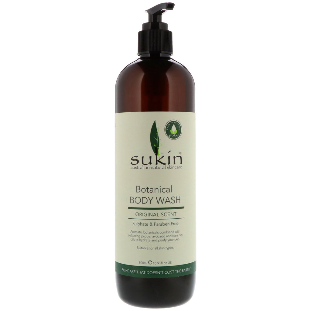 Sukin, Super Greens, Botaniczny żel pod prysznic, Oryginalny zapach, 16,91 uncji (500 ml)