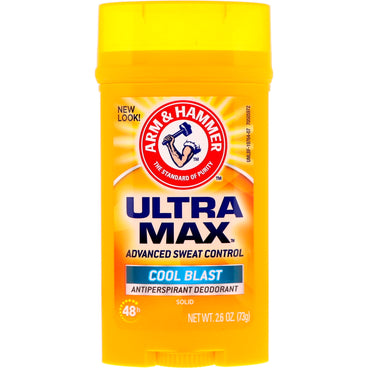 Arm & Hammer, UltraMax, solid antiperspirant deodorant, for menn, Cool Blast, 2,6 oz (73 g)
