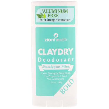 Zion Health, Bold, desodorante ClayDry, eucalipto y menta, 80 g (2,8 oz)