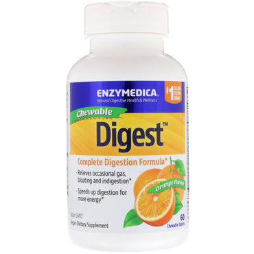 Enzymedica, Digest, fórmula de digestión completa, sabor a naranja, 60 tabletas masticables