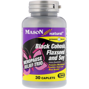 Mason Natural, Trío para aliviar la menopausia, cohosh negro, linaza y soja, 30 cápsulas