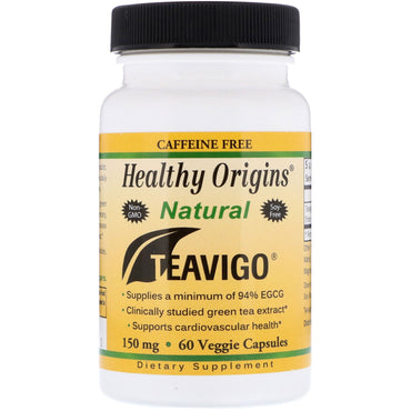 Healthy Origins, Teavigo, sans caféine, 150 mg, 60 capsules végétariennes