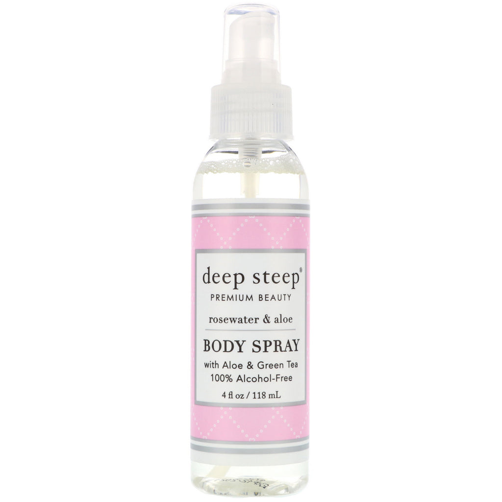 Deep Steep, Spray corporel, eau de rose et aloès, 4 fl oz (118 ml)