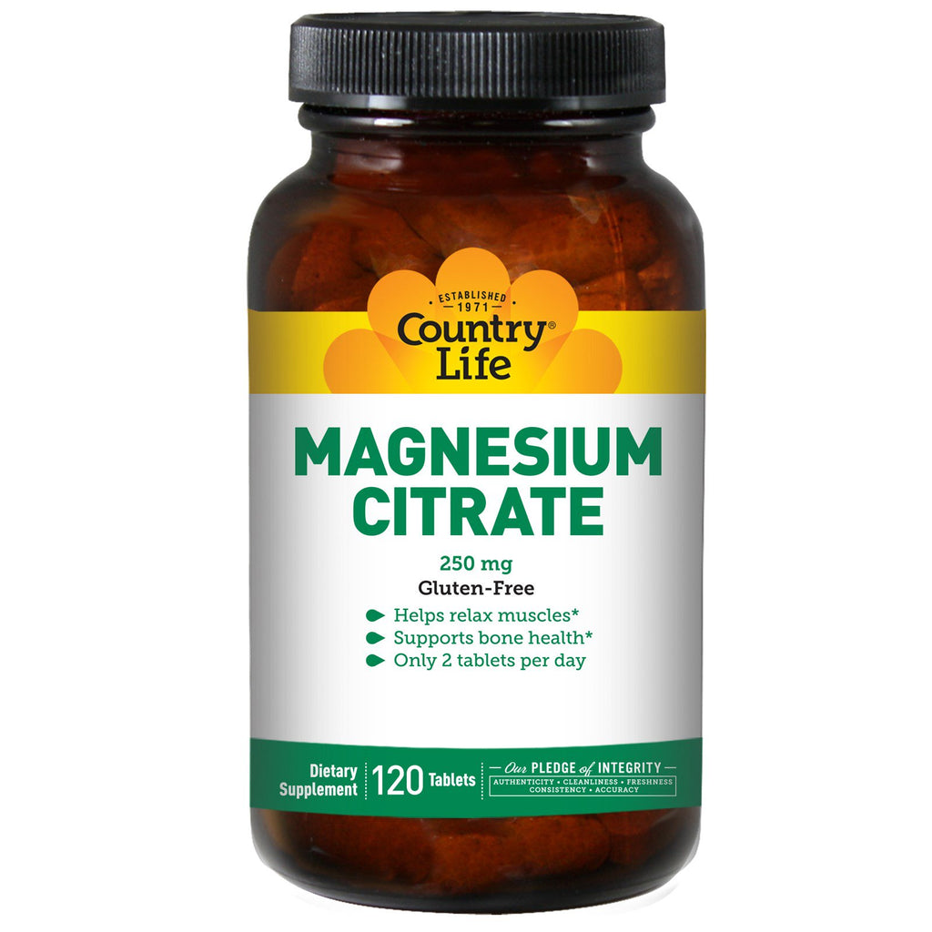 Country Life, Magnesiumcitraat, 250 mg, 120 tabletten
