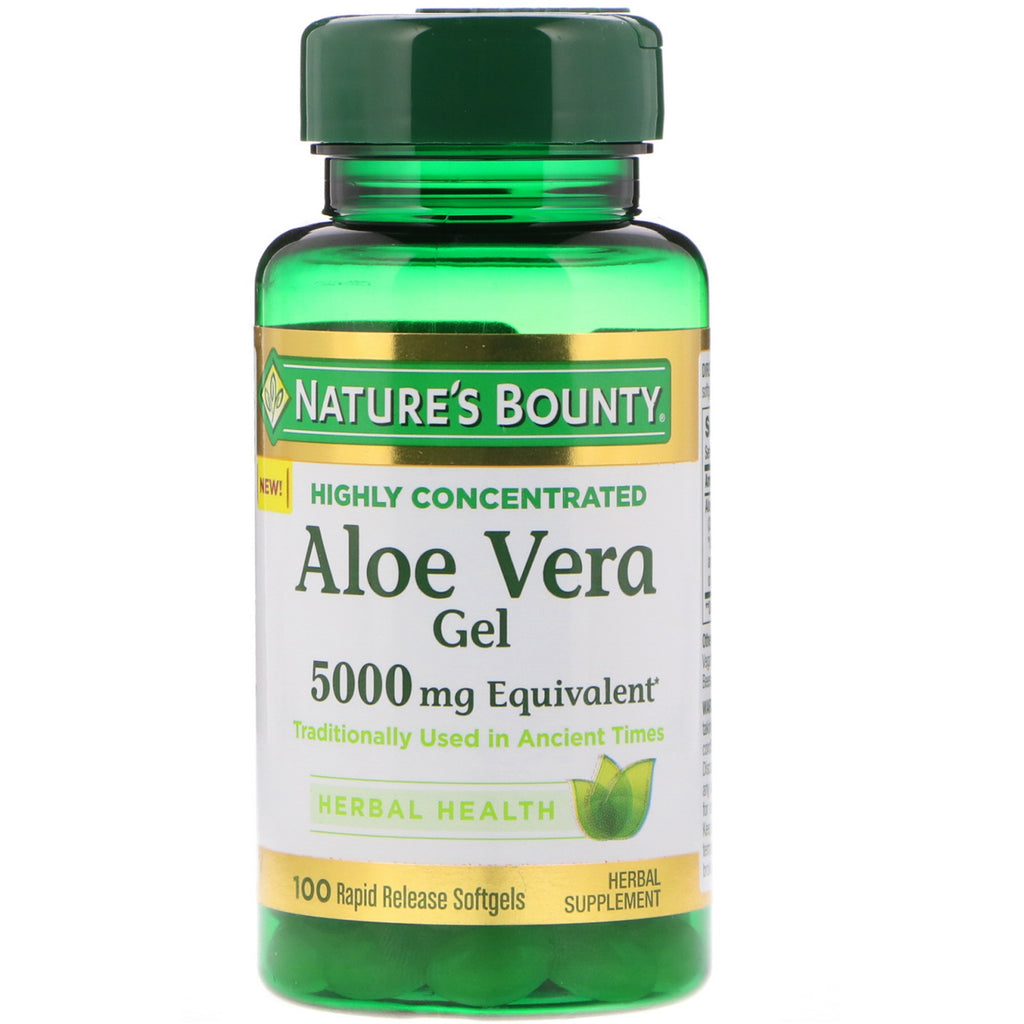 Nature's Bounty, gel de aloe vera, equivalente a 5000 mg, 100 cápsulas blandas de liberación rápida