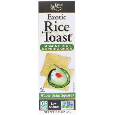 Edward &amp; Sons, Toasts de riz exotiques, carrés de grains entiers, riz au jasmin et oignon nouveau, 2,25 oz (65 g)
