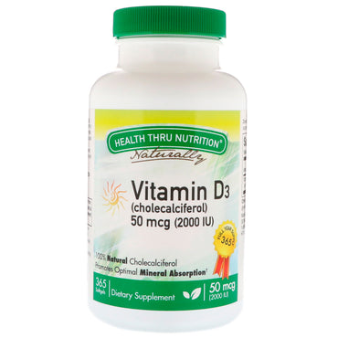 Health Thru Nutrition, Vitamine D3, 50 mcg (2000 UI), 365 gélules
