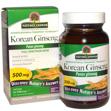 Naturens svar, koreansk ginseng, 500 mg, 50 vegetariske kapsler