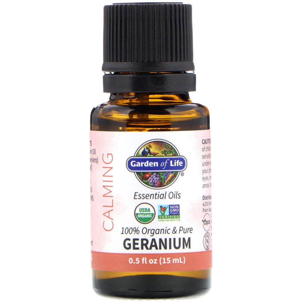 Garden of Life, 100%  & Pure, Essential Oils, Calming, Geranium, 0.5 fl oz (15 ml)