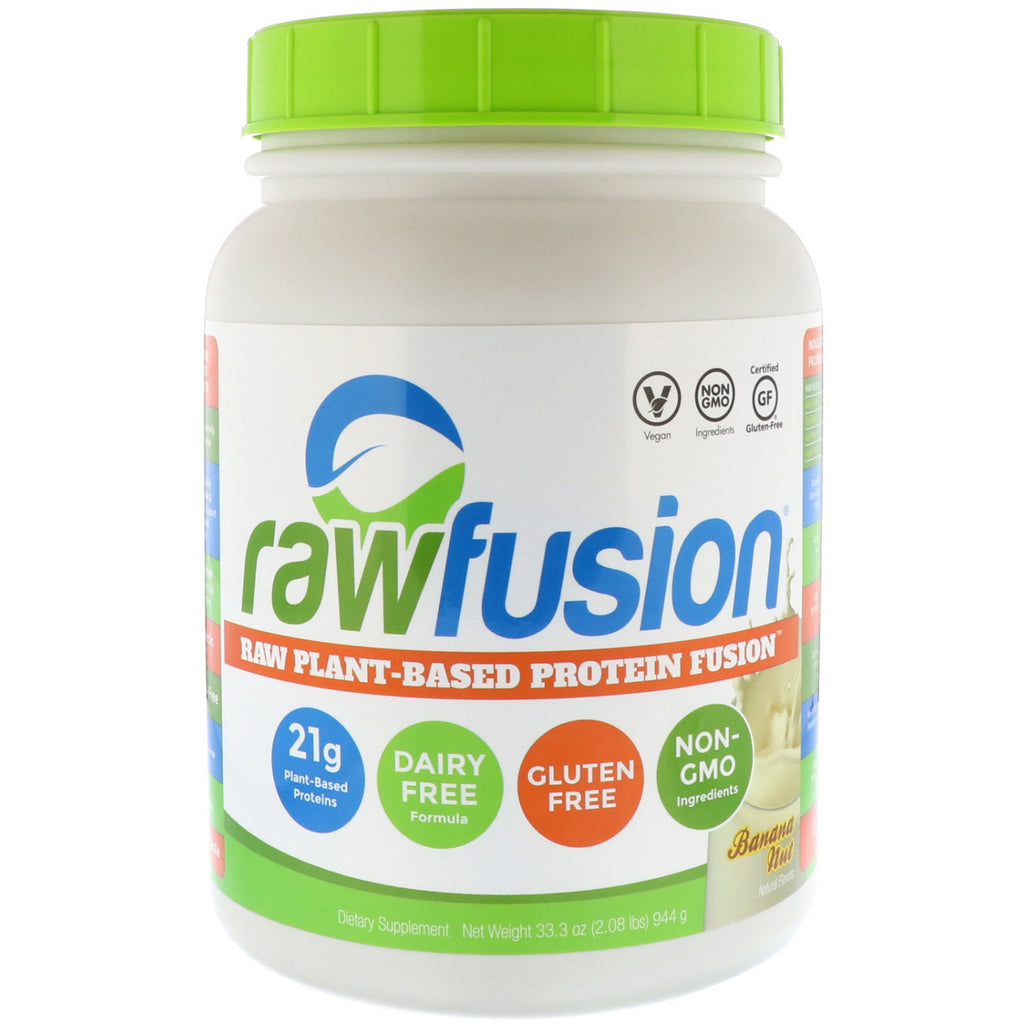 Raw Fusion, Fusion חלבון גולמי על בסיס צמחי, אגוז בננה, 33.3 אונקיות (944 גרם)