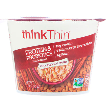 ThinkThin, Gruau chaud protéiné et probiotiques, cannelle et amande, 1,94 oz (55 g)