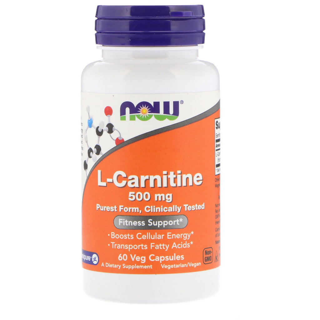 Now Foods, L-carnitină, 500 mg, 60 capsule vegetale
