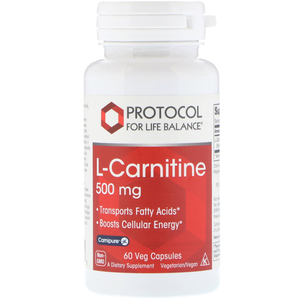 Protokoll for livsbalanse, L-karnitin, 500 mg, 60 vegetabilske kapsler