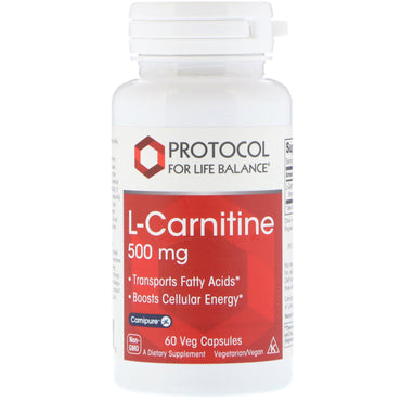 Protocole pour l'équilibre de la vie, L-Carnitine, 500 mg, 60 capsules végétales