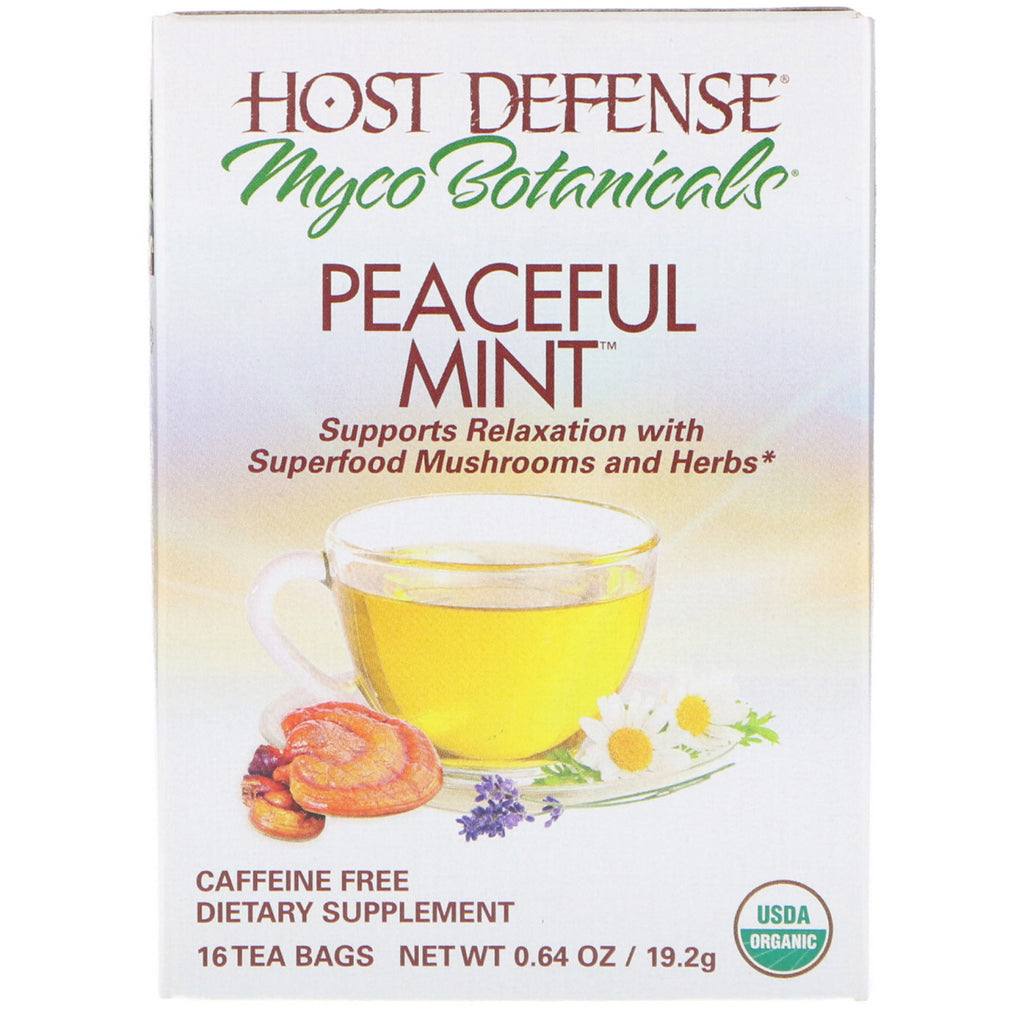 Fungi Perfecti, Host Defense, MycoBotanicals, Peaceful Mint, 16 Tea Bags, 0.64 oz (19.2 g)