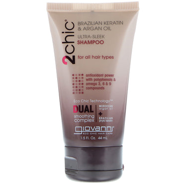 Giovanni, 2chic, Ultra-Sleek Shampoo, for All Hair Types, Brazilian Keratin & Argan Oil, 1.5 fl oz (44 ml)