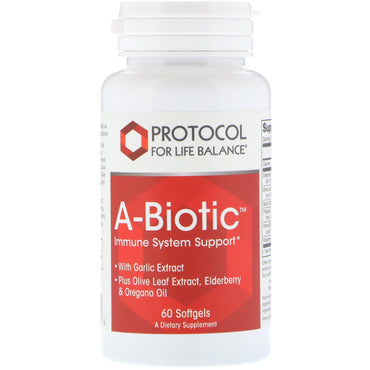 Protocol for Life Balance, A-Biotic, respaldo del sistema inmunológico, 60 cápsulas blandas