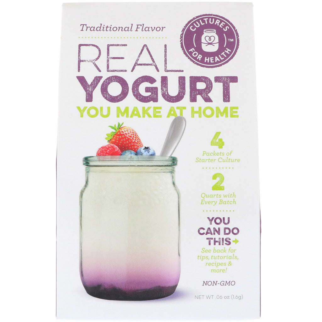 Kulturer för hälsa, äkta yoghurt, traditionell smak, 4 paket, 0,06 oz (1,6 g)