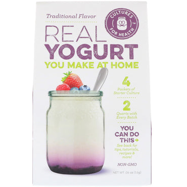 Culturen voor de gezondheid, echte yoghurt, traditionele smaak, 4 pakjes, .06 oz (1,6 g)