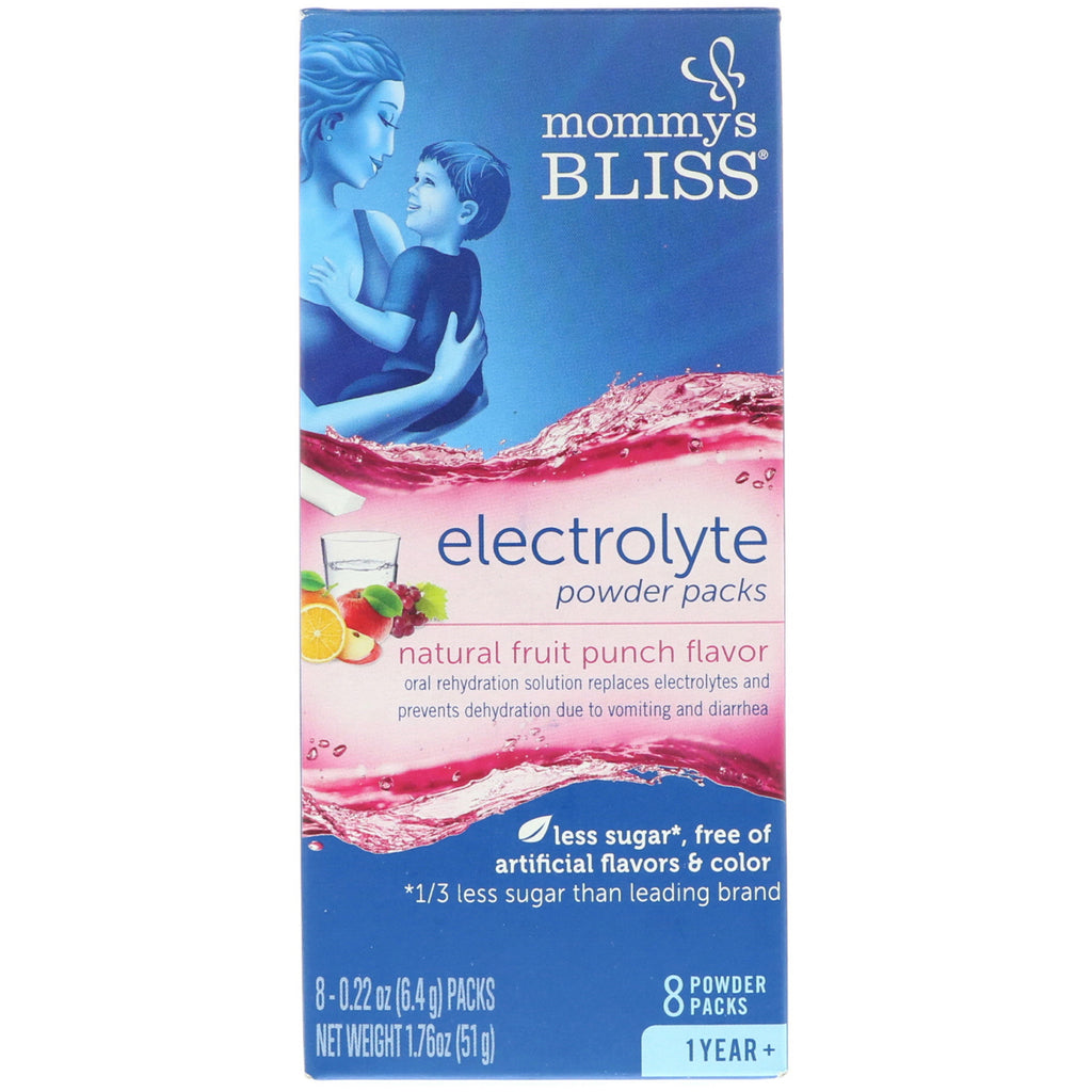Mommy's Bliss, confezioni di polvere elettrolitica, sapore naturale di punch alla frutta, 1 anno +, 8 confezioni di polvere, 6,4 g (0,22 oz) ciascuna