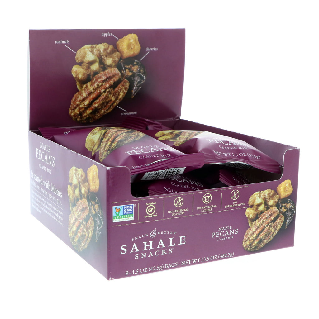 Sahale Snacks, glaseret blanding, ahornpekannødder, 9 pakker, 1,5 oz (42,5 g) hver
