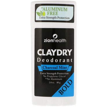 Zion Health, Bold, desodorante ClayDry, carbón y menta, 80 g (2,8 oz)
