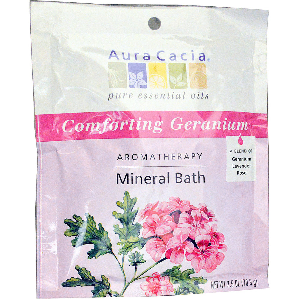 Aura Cacia, aromaterapi mineralbad, tröstande pelargon, 2,5 oz (70,9 g)