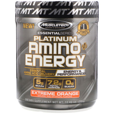 Muscletech, Platinum Amino Plus Energy، برتقالي شديد، 10.40 أونصة (295 جم)
