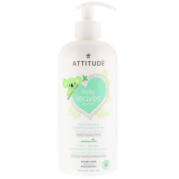 ATTITUDE, Baby Leaves Science, 2-in-1 natuurlijke shampoo en body wash, zoete appel, 16 fl oz (473 ml)