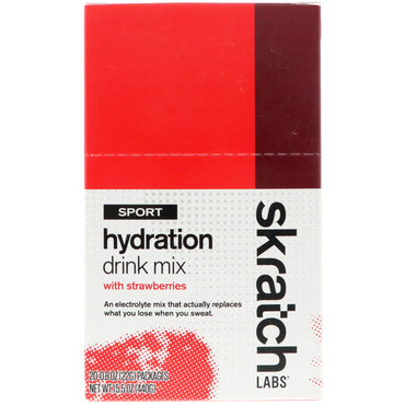 SKRATCH LABS, Sport Hydration Drink Mix, Jordbær, 20 pakker, 0,8 oz (22 g) hver