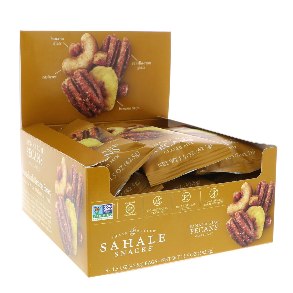 Sahale Snacks, mieszanka glazurowana, orzechy bananowo-rumowe, 9 opakowań, 1,5 uncji (42,5 g) każde