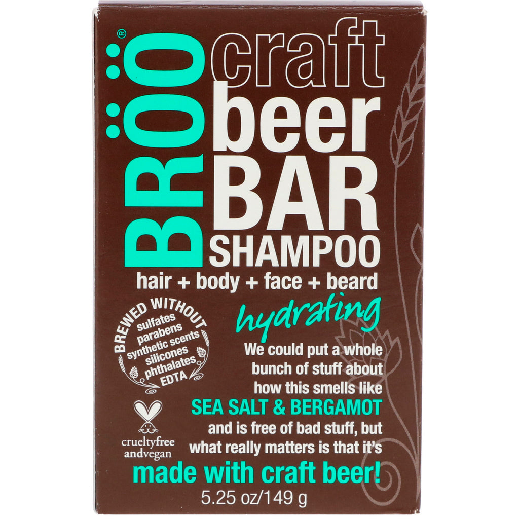 BRÃ¶Ã¶, Craft Beer Bar Schampo, Hydrating, Seasalt & Bergamott, 5,25 oz (149 g)