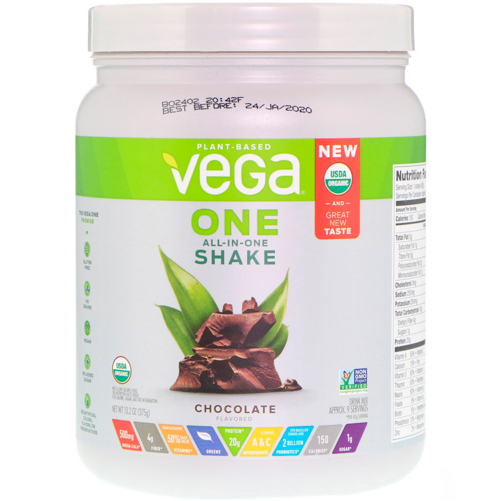 Vega, én, alt-i-ett-shake, sjokolade, 375 g (13,2 oz)