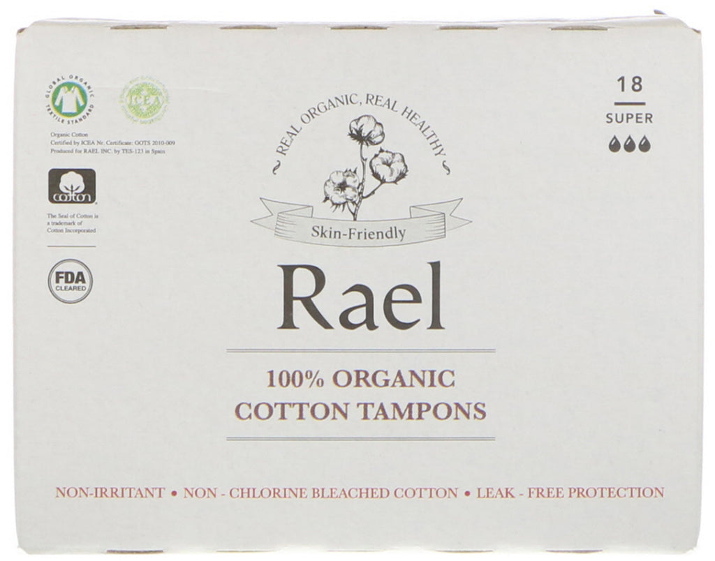 Rael, Tampons 100 % coton, Super, 18 Tampons
