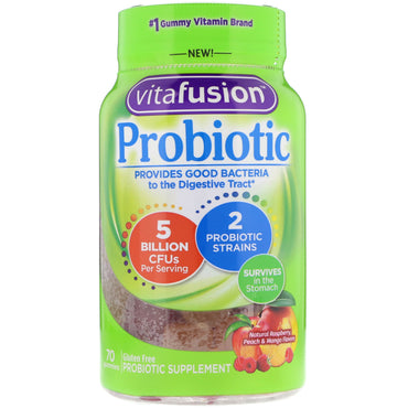 Vitafusion, probiotika, naturlig hallon-, persika- och mangosmak, 70 gummier