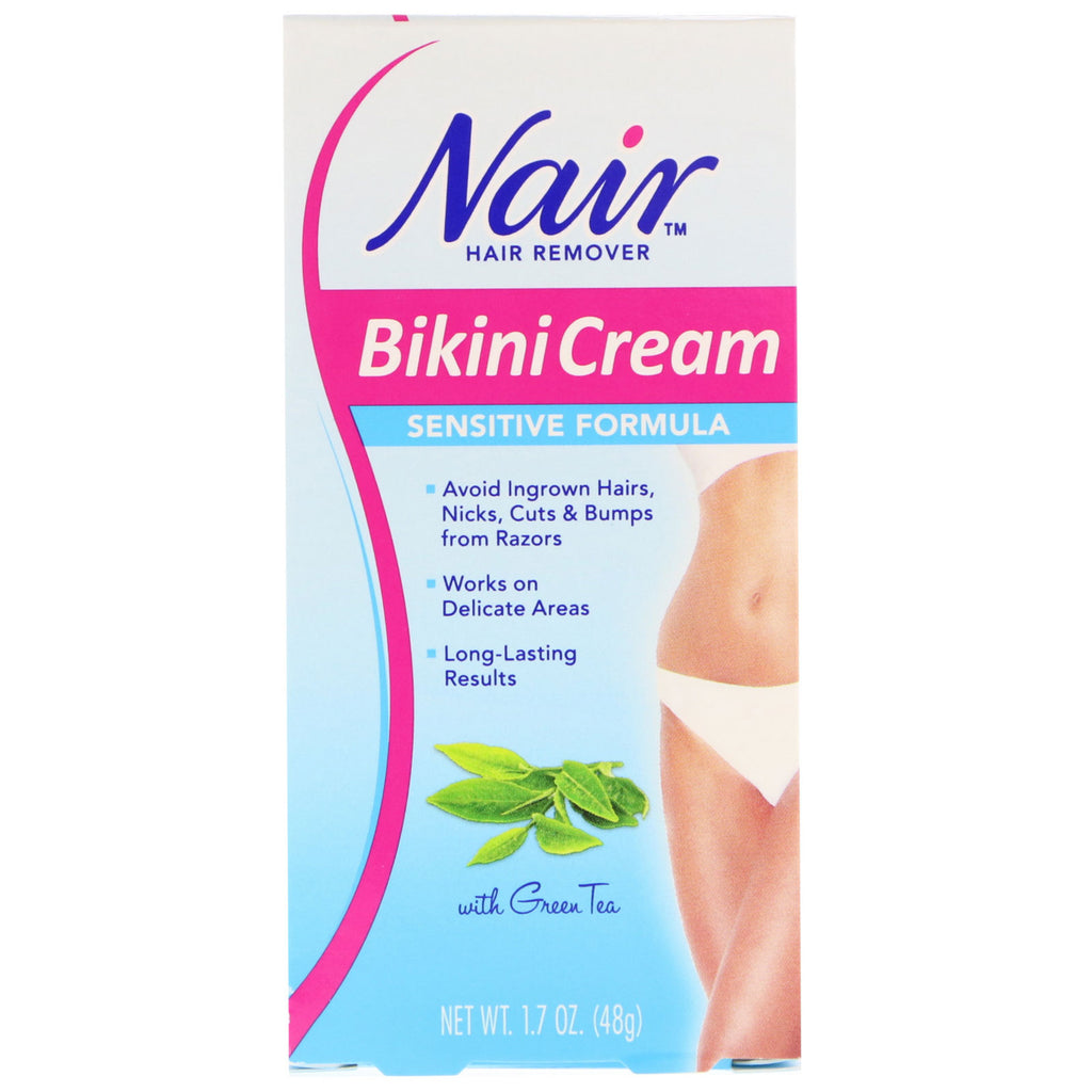 Nair, hårfjerner, bikinicreme, følsom formel, med grøn te, 1,7 oz (48 g)