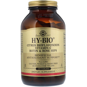 Solgar, hy-bio, bioflavonoïdes d'agrumes, vitamine C, rutine et cynorhodon, 250 comprimés