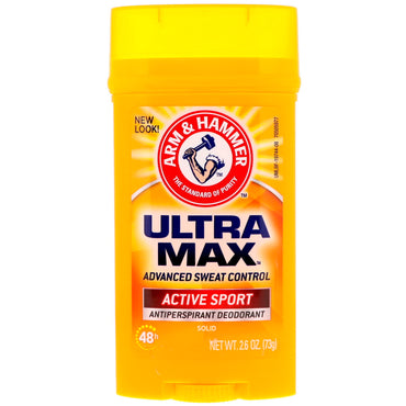 Arm & Hammer, UltraMax, desodorante antitranspirante sólido, para hombres, deporte activo, 2,6 oz (73 g)