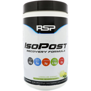 RSP Nutrition, IsoPost, fórmula de recuperación, sorbete de lima-limón, 1,85 lbs (810 g)
