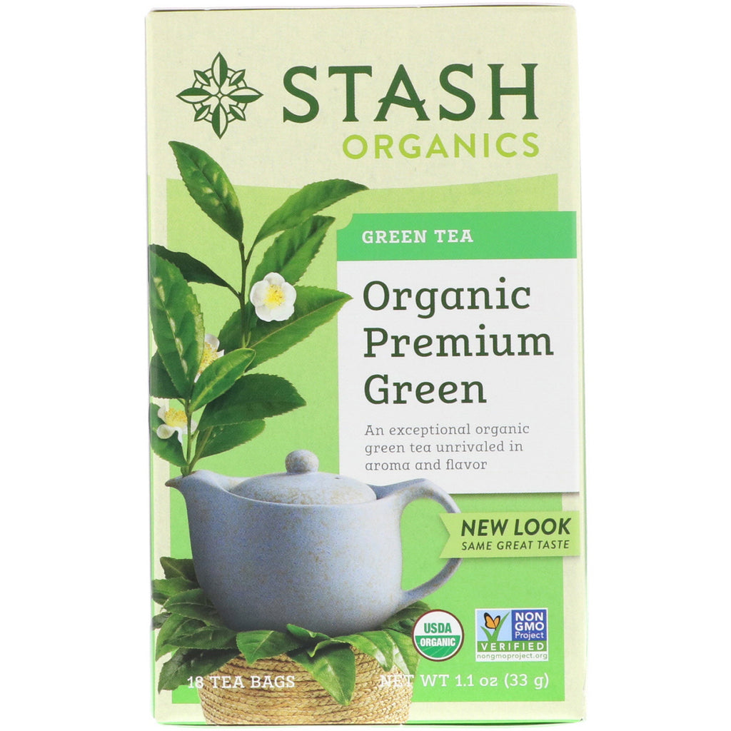 Stash Tea, Green Tea, Premium Green , 18 ถุงชา, 1.1 ออนซ์ (33 กรัม)